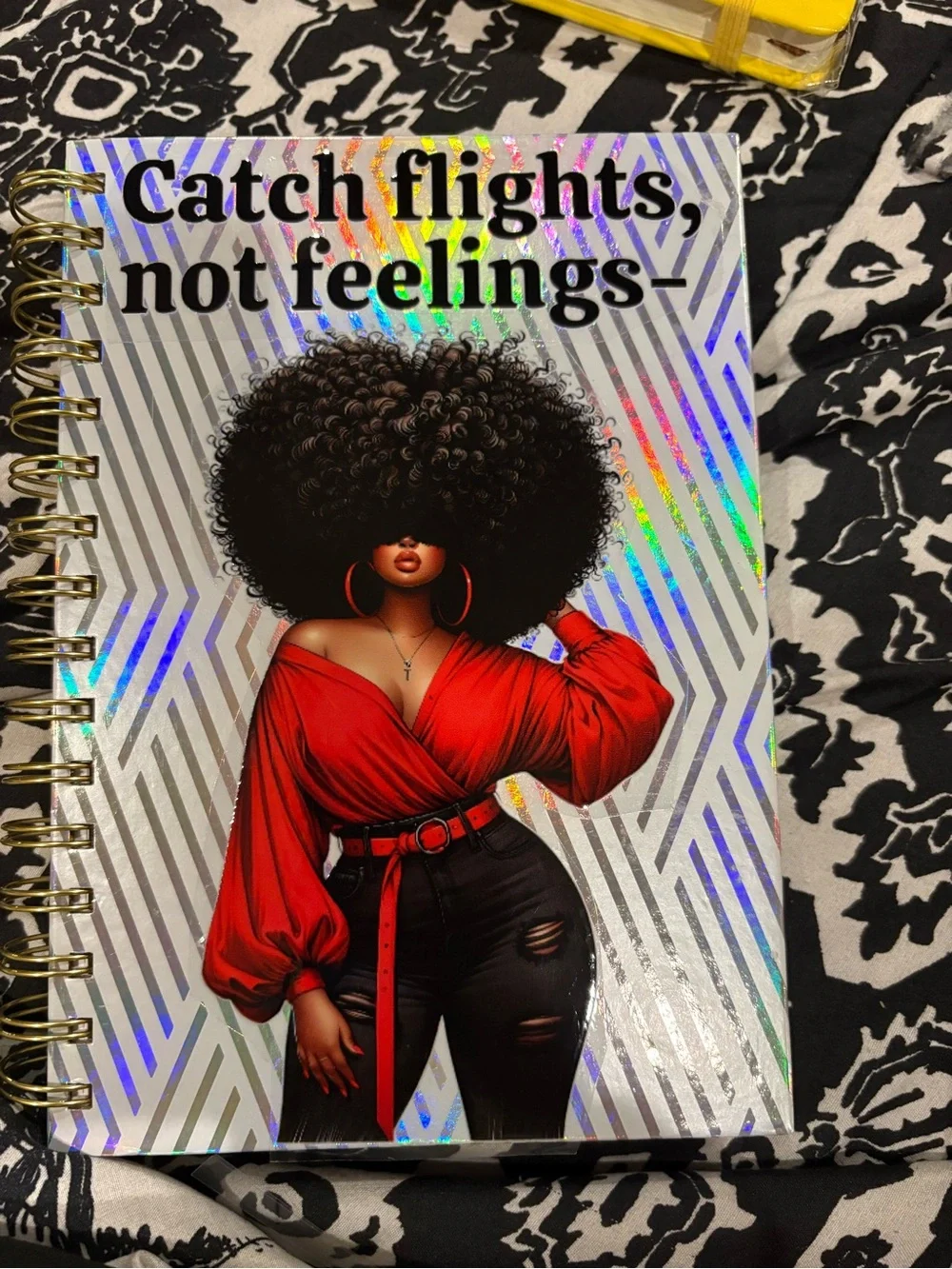 Catch flights, not feelings holographic notebook - Red & Black cover